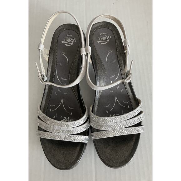 Womens abeo Bio System Grace Sandal Heel Orthotic Shoes Silver Glitz WN8.5 EUC - Picture 1 of 8